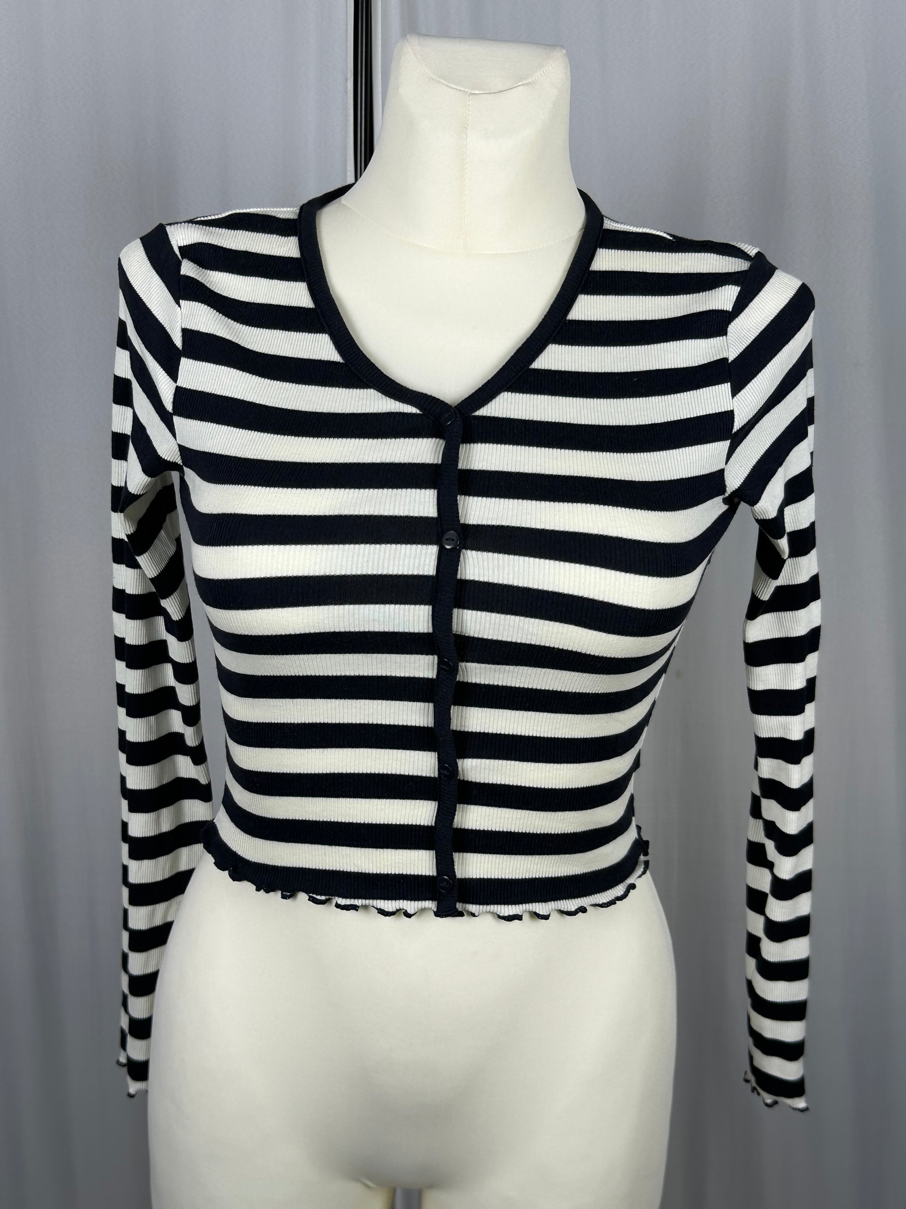 czarno-biały prążkowany kardigan cropped h&m