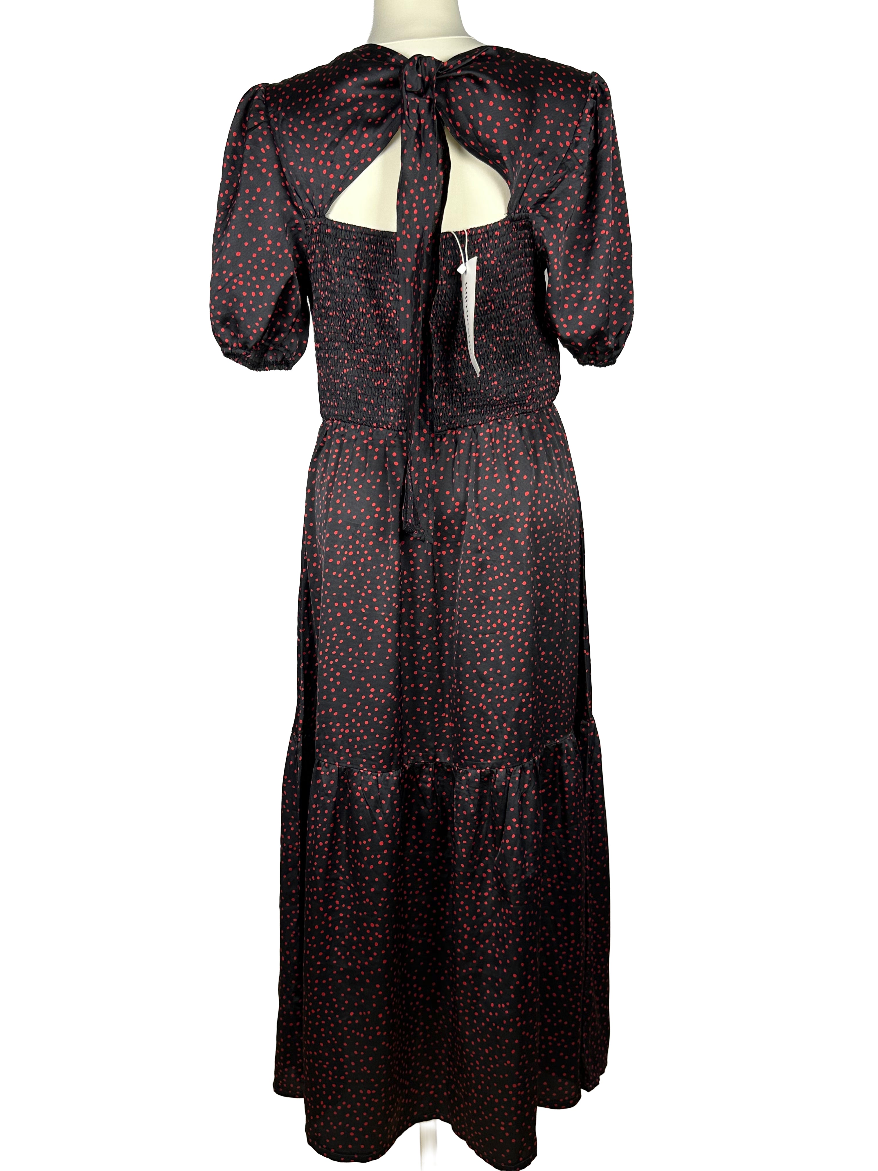 Czarna sukienka maxi w czerwone kropki